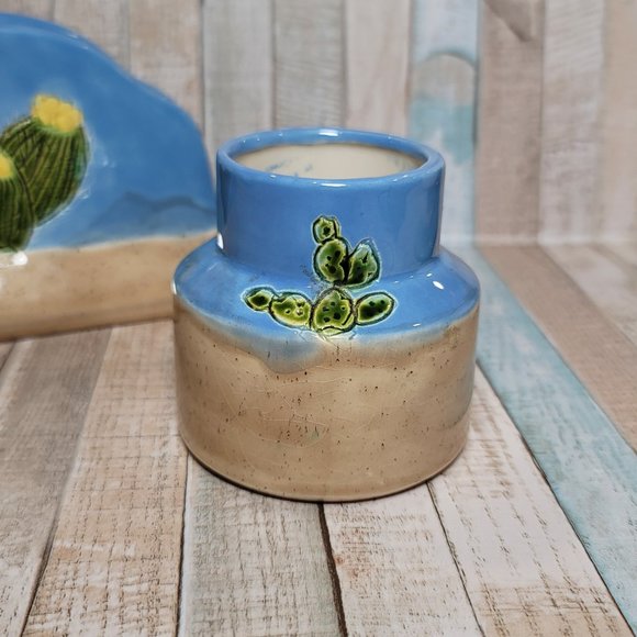 Cute Handmade Ceramic Cactus Design Napkin Holder and Jar/Mini Bowl - Picture 3 of 10